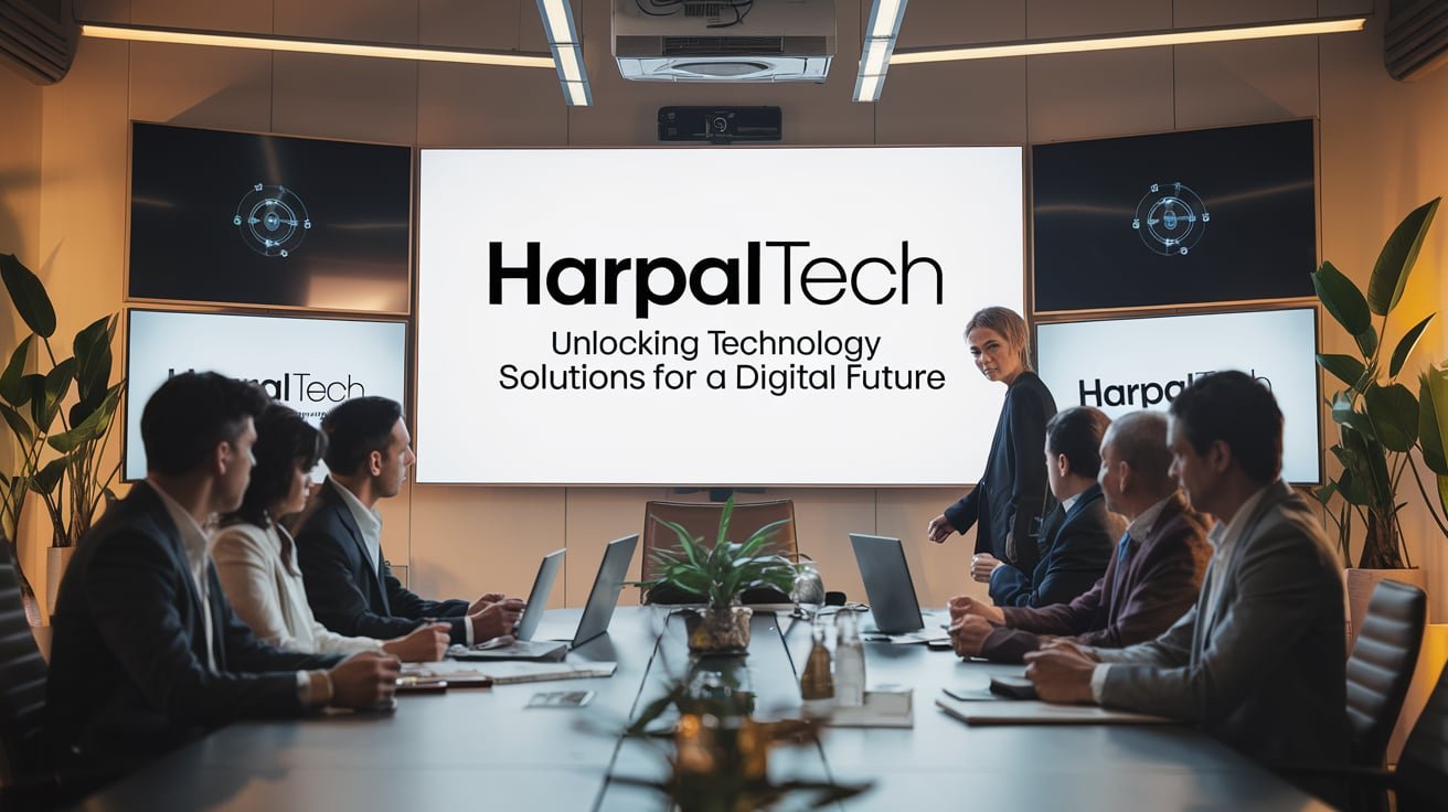 "Harpaltech logo with futuristic digital elements representing innovation and technology solutions for the digital future"