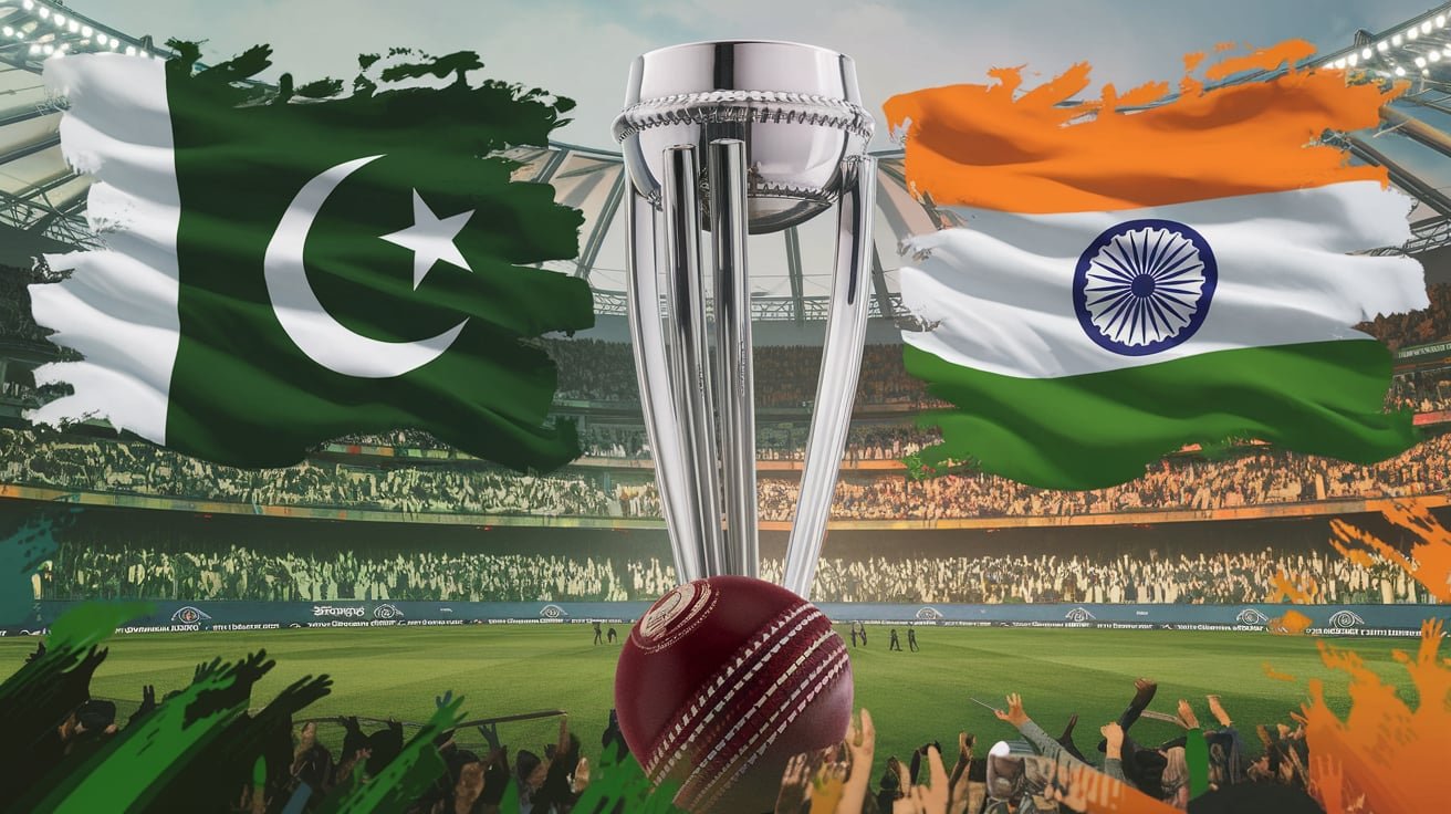 Pakistan vs India cricket match in the 2025 ICC Champions Trophy – a fierce battle of cricketing giants.